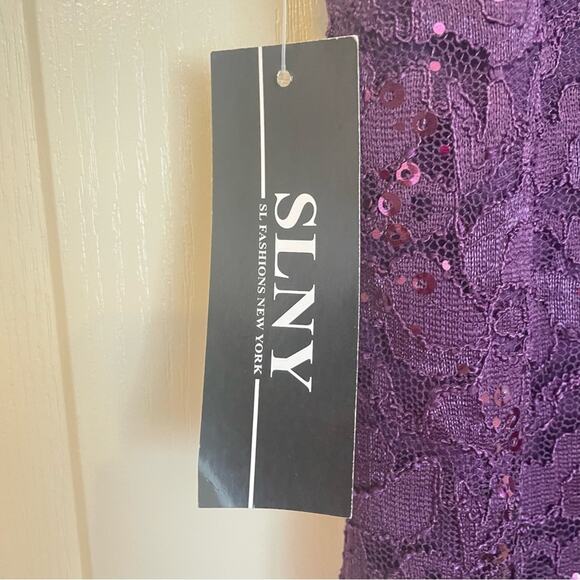 SLNY Purple Sequin Lace Dress NWT‎ Size 8 - Picture 7 of 11